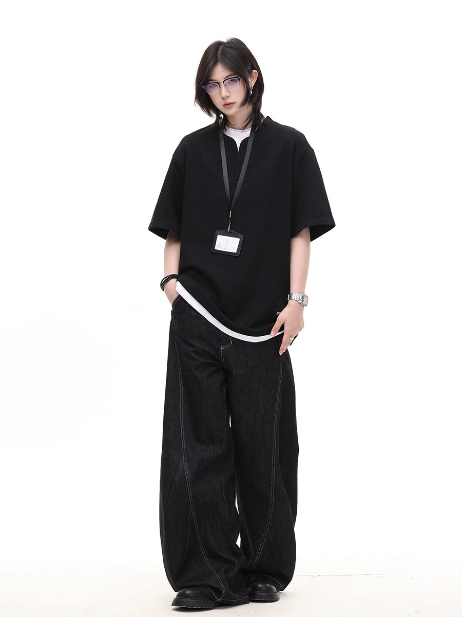 【Oneblue Shop】レイヤード着こなし◎/半袖Tシャツ/シンプルデザイン/夏コーデ LS250504