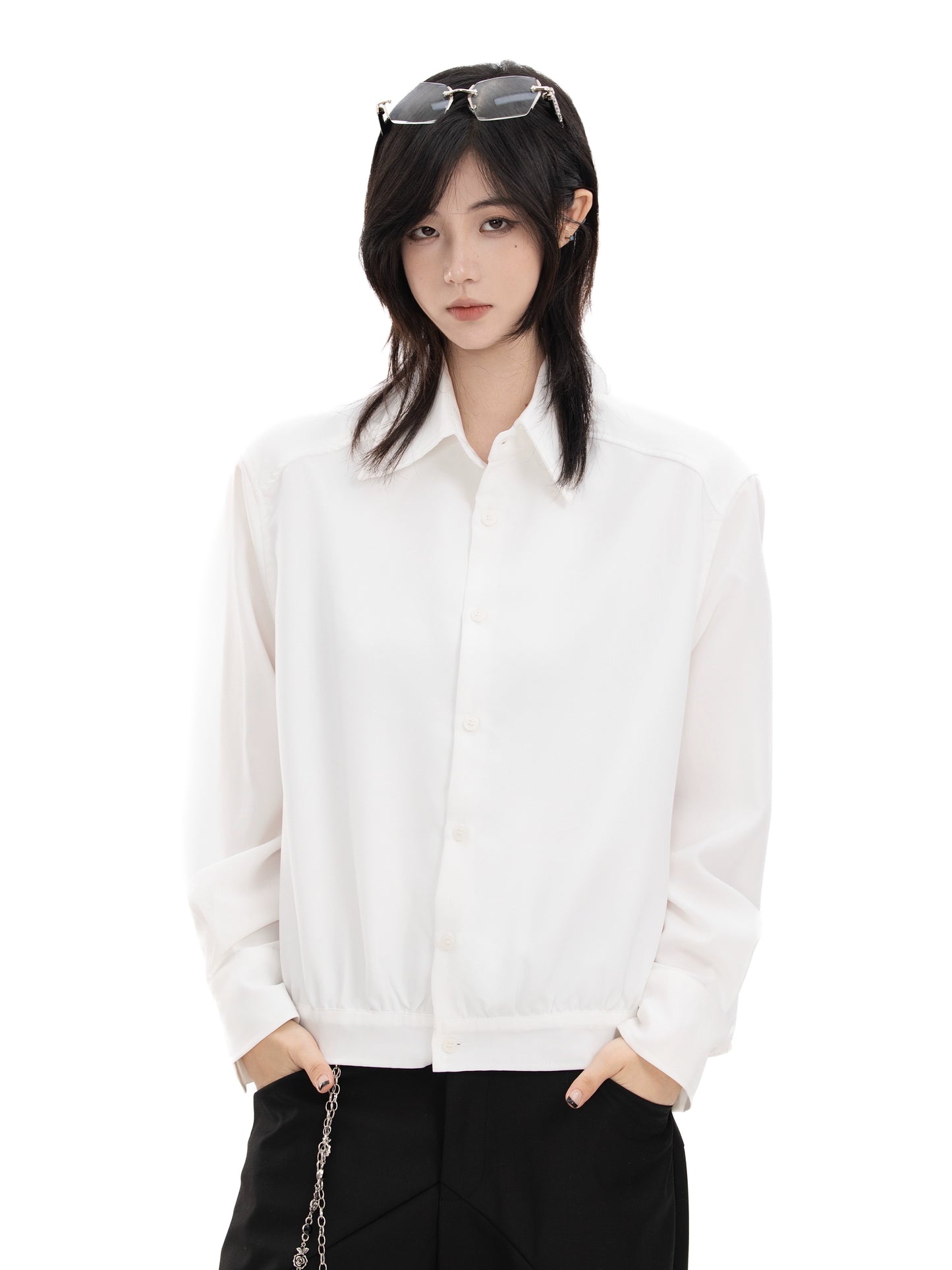 【Oneblue Shop】ギャザーヘムシャツジャケット / Gather Hem Shirt Jacket LS202510021