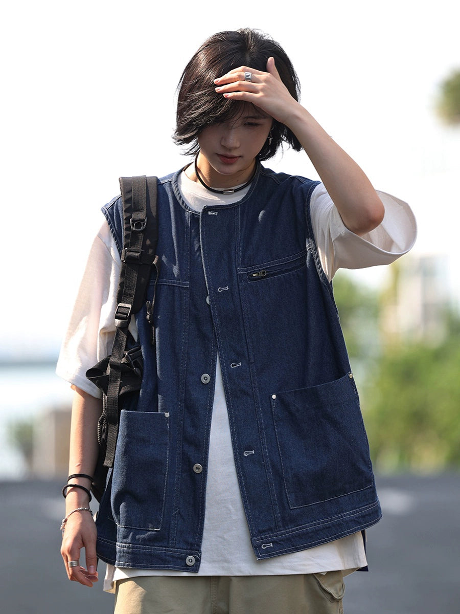 【OneBlue Shop】デニムベストジャケット -Vest LS2405197