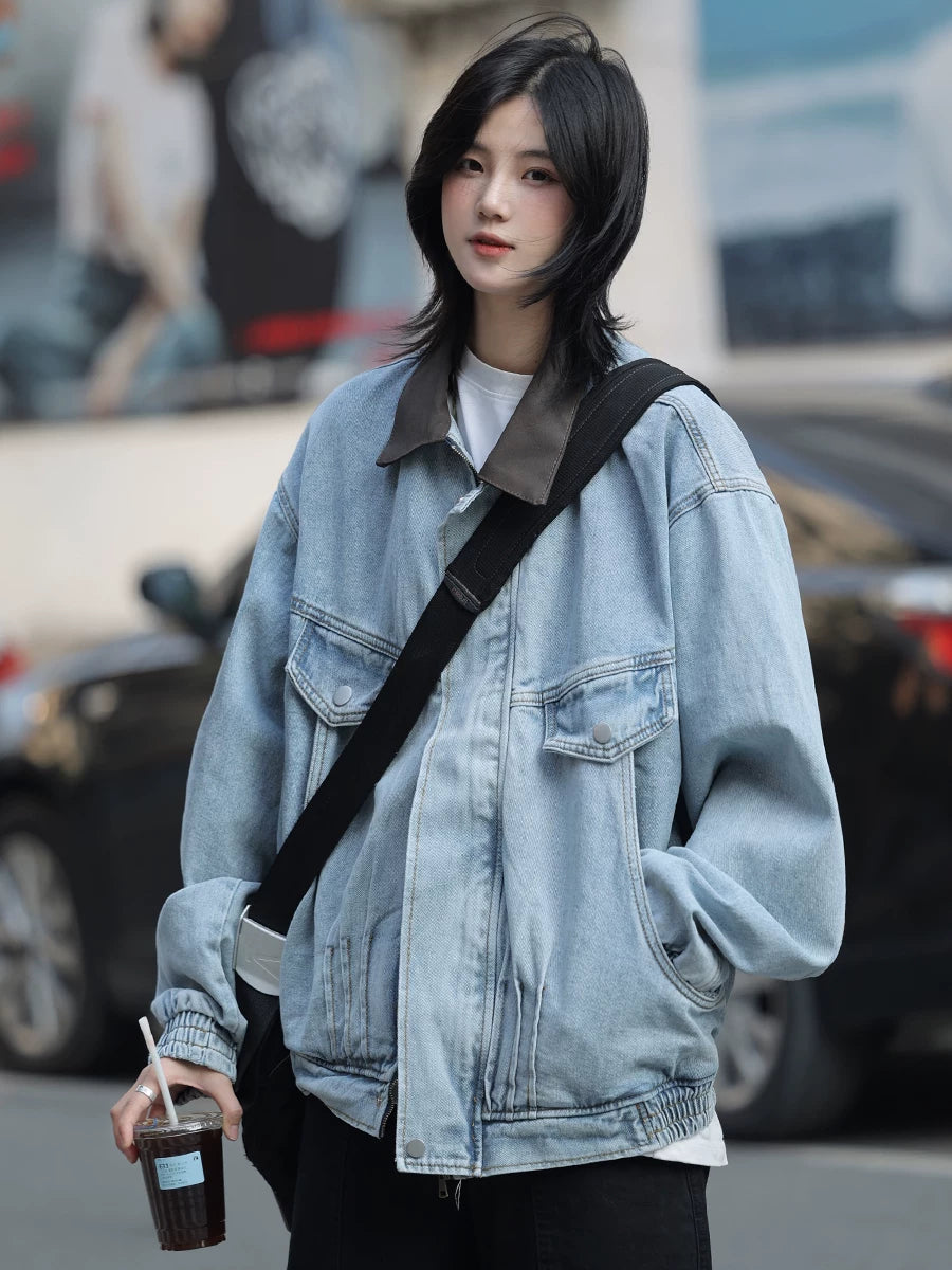 【Oneblue Shop】【UNISEX】オーバーサイズ ルーズ デニムジャケット / ドロップショルダー ワークブルゾンls2601098