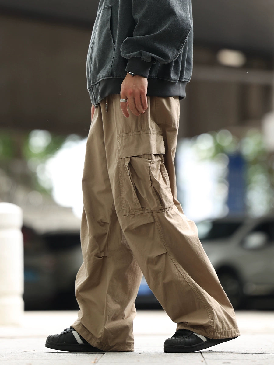 【Oneblue Shop】ウエストゴムワイドカーゴパンツ 春 夏 / Cargo Pants LS2407212