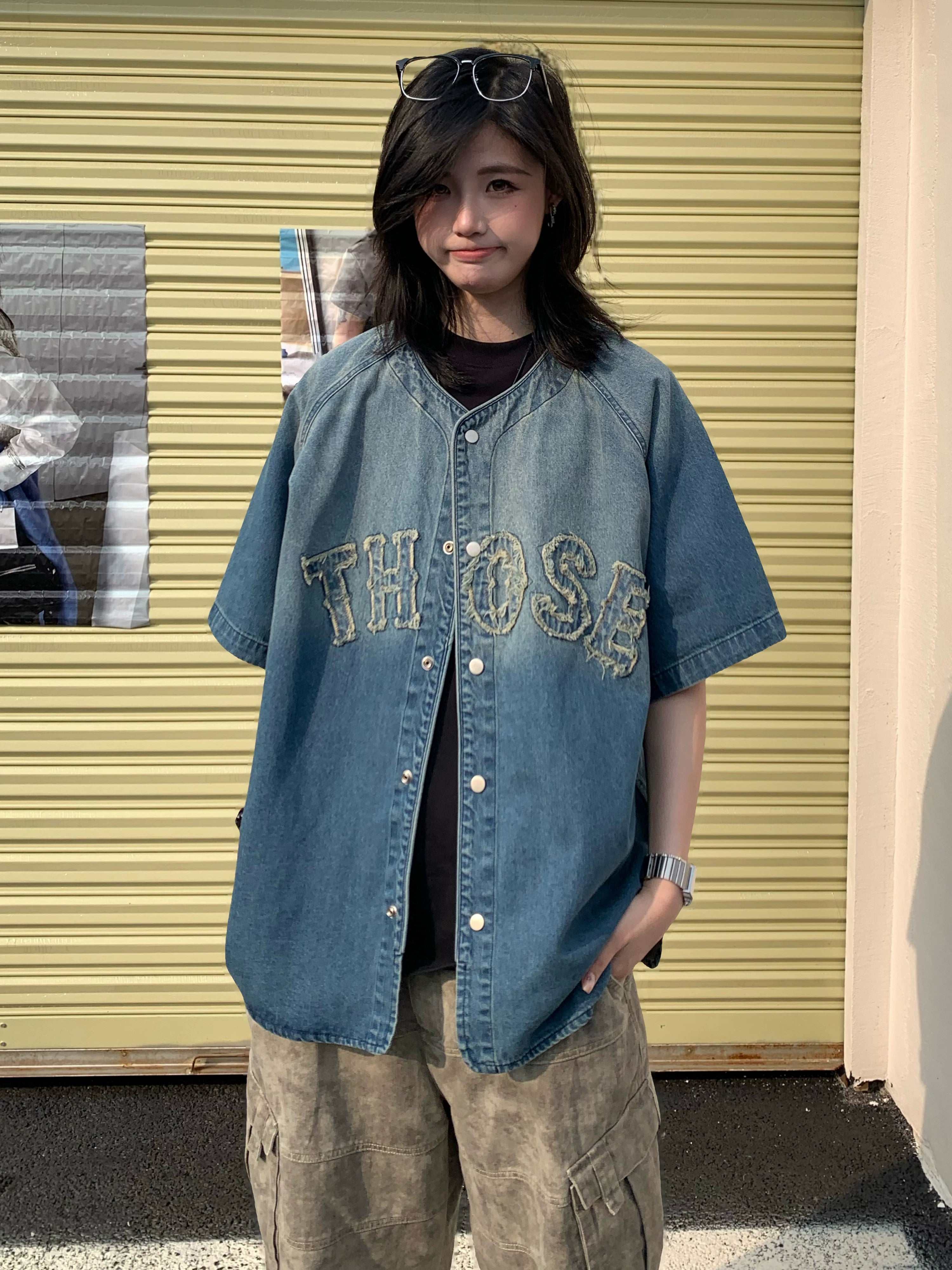 Oneblue Shop】ヴィンテージデニムベースボールシャツ / VINTAGE DENIM