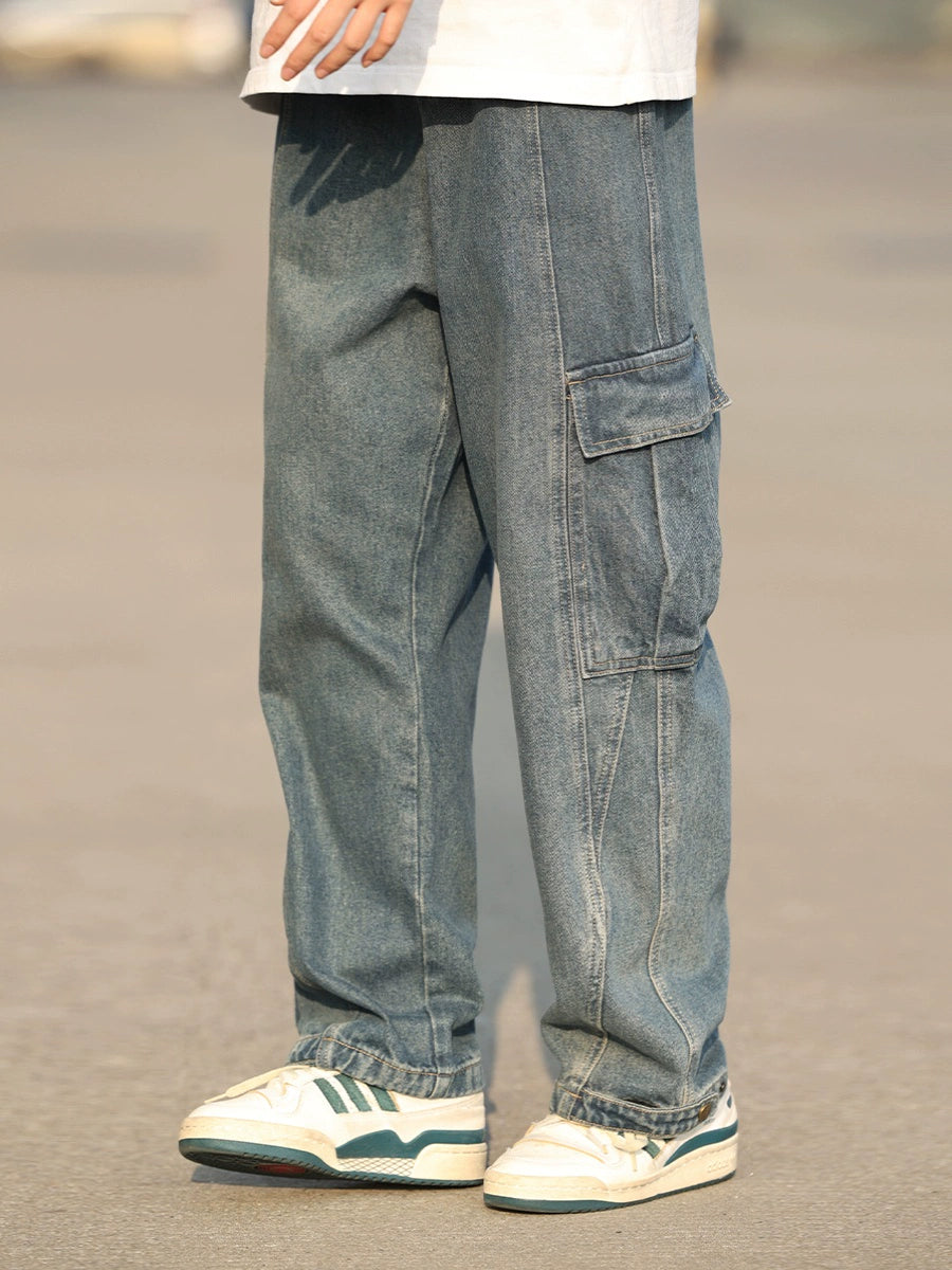 【Oneblue Shop】シティーボーイワークデニムパンツ Ls2403103