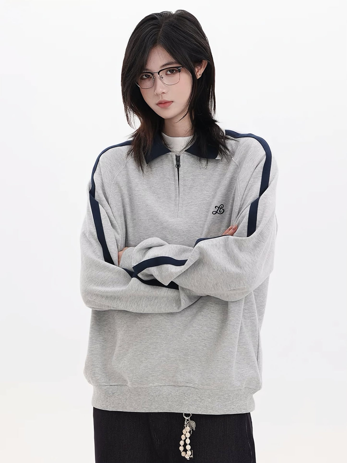 【Oneblue Shop】トラックラインジップポロスウェット / Track Line Zip Polo Sweat LS2510023