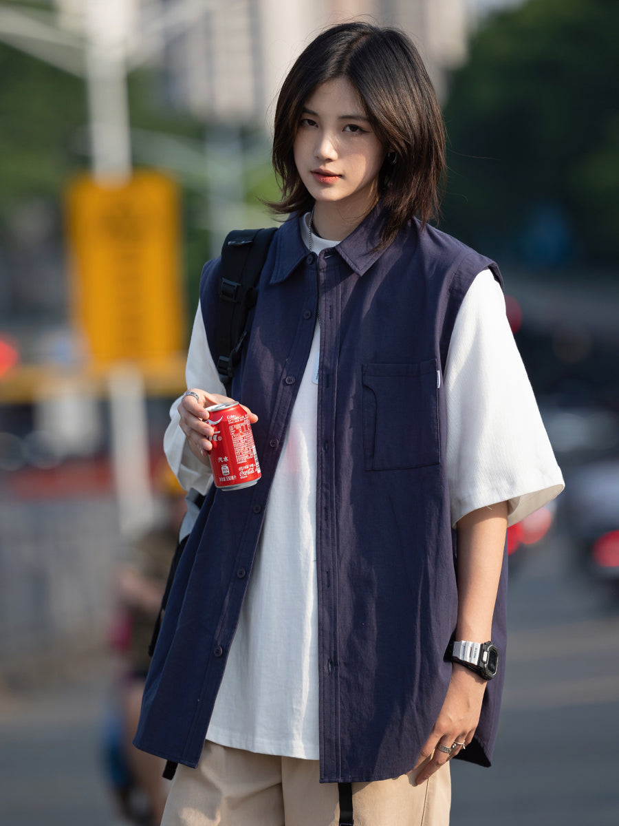 【Oneblue Shop】フェイクレイヤード tシャツ 、ベスト tシャツ ls050101
