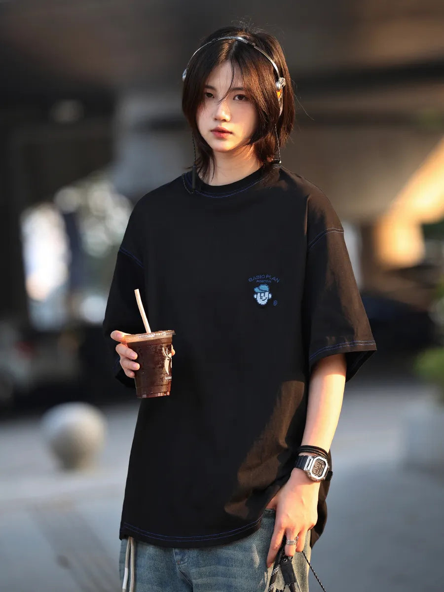 【Oneblue Shop】2023 New 刺繍Tシャツ ゆったり LS031501