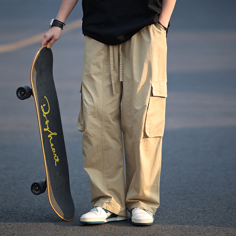 【Oneblue Shop】カーゴパンツ 男女通用 海外トレンド 無地 レギュラー丈 レギュラーウエスト ポケットデザイン LS42301