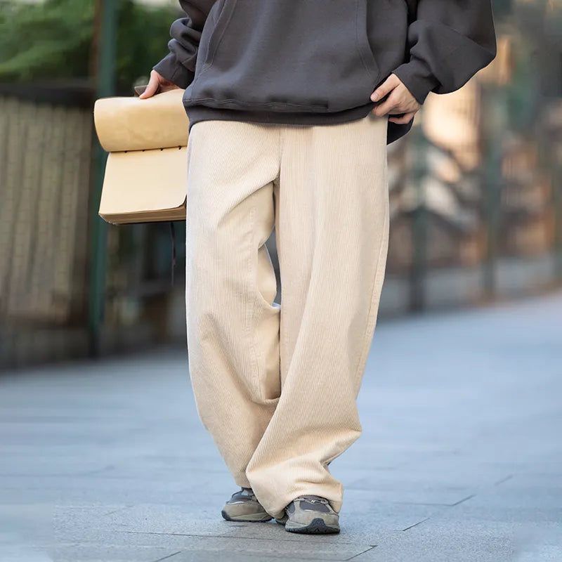 【Oneblue Shop】コーデュロイパンツ 秋冬 ルーズフィット 男女通用 海外トレンド 無地