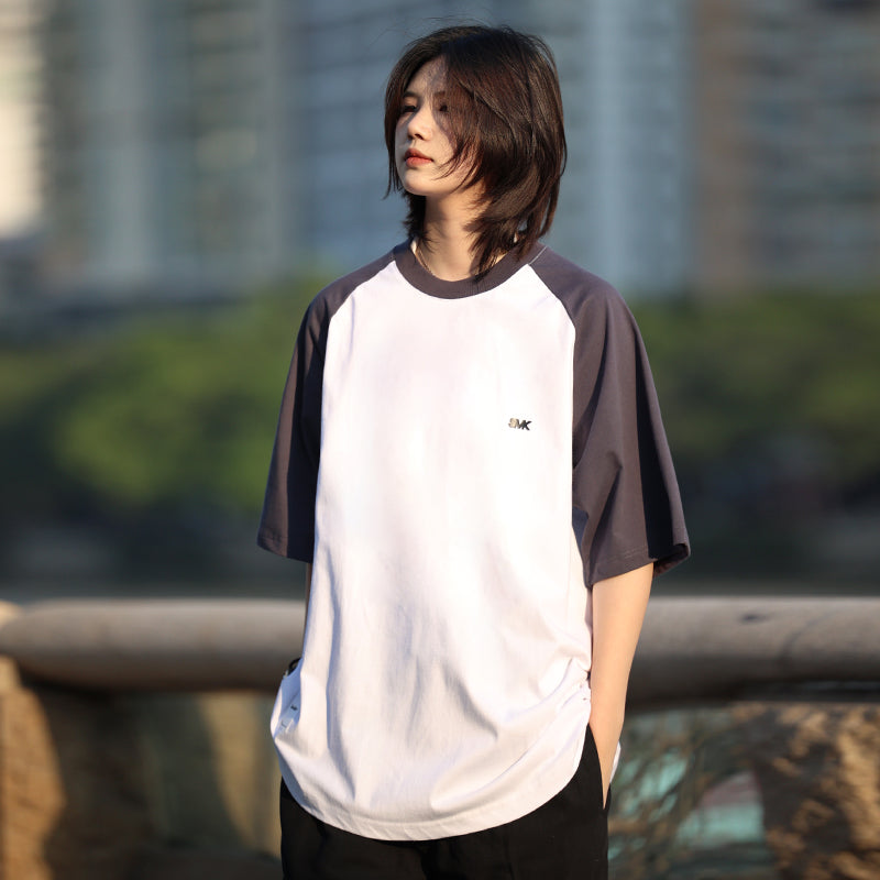 【Oneblue Shop】260g コントラストカラーラグランTシャツ LS042201