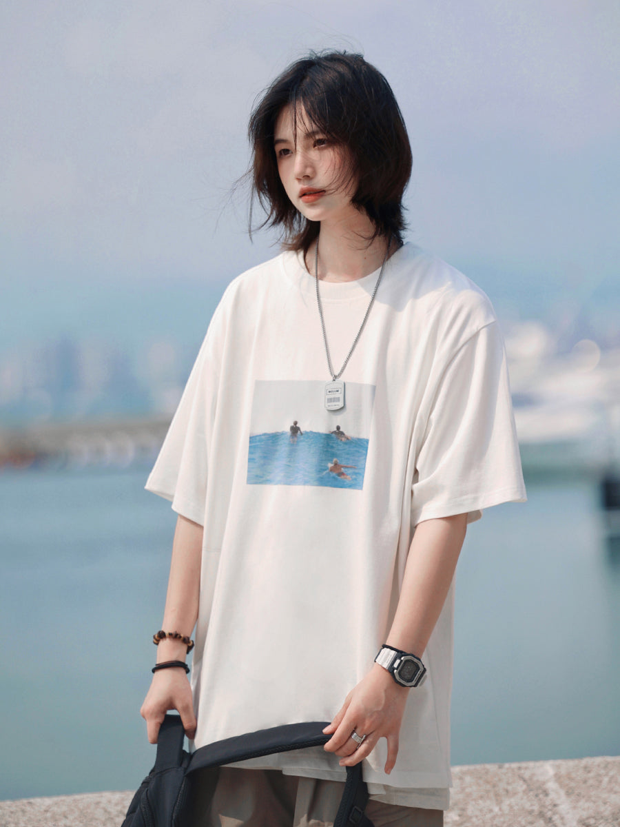 【Oneblue Shop】ゆるい 半袖カットソー ワッペン プリント Tシャツ ls040901