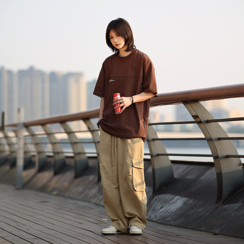 【Oneblue Shop】カーゴパンツ 男女通用 海外トレンド 無地 レギュラー丈 レギュラーウエスト ポケットデザイン LS42301