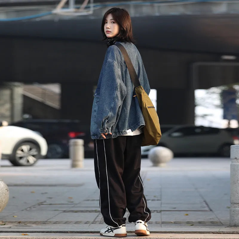 【Oneblue Shop】ロングパンツ 裾絞りパンツ レトロボリューミー ins ストレートパンツ