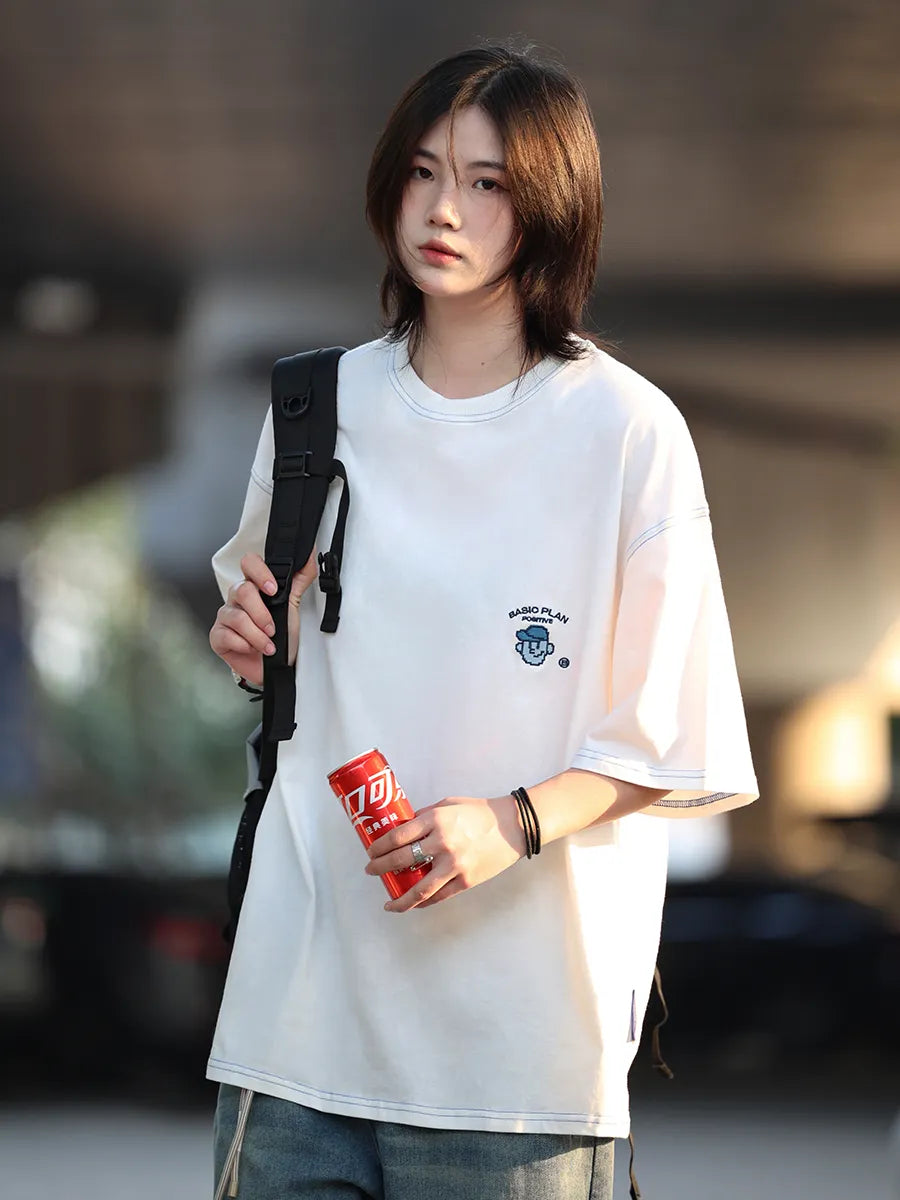 【Oneblue Shop】2023 New 刺繍Tシャツ ゆったり LS031501