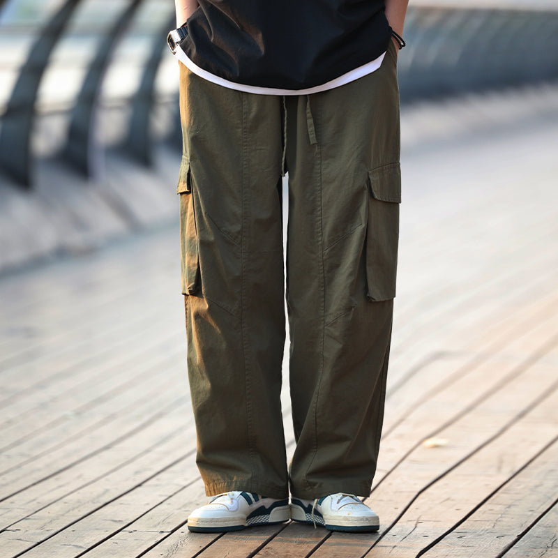 【Oneblue Shop】カーゴパンツ 男女通用 海外トレンド 無地 レギュラー丈 レギュラーウエスト ポケットデザイン LS42301