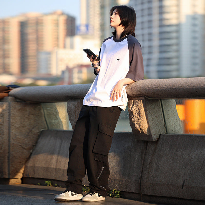 【Oneblue Shop】260g コントラストカラーラグランTシャツ LS042201
