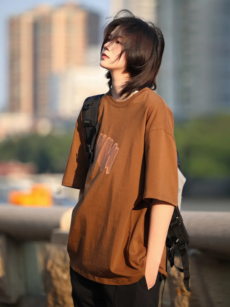 【Oneblue Shop】Tシャツ 250gヘビーウェイトT 半袖 レトロ ゆったりトップスLS31201