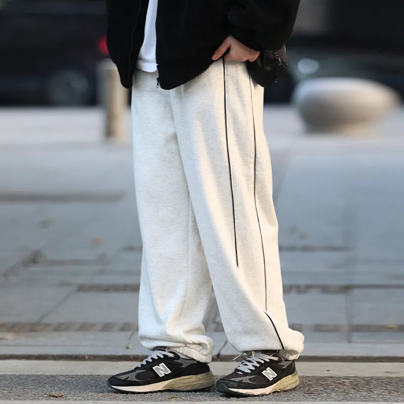【Oneblue Shop】ロングパンツ 裾絞りパンツ レトロボリューミー ins ストレートパンツ