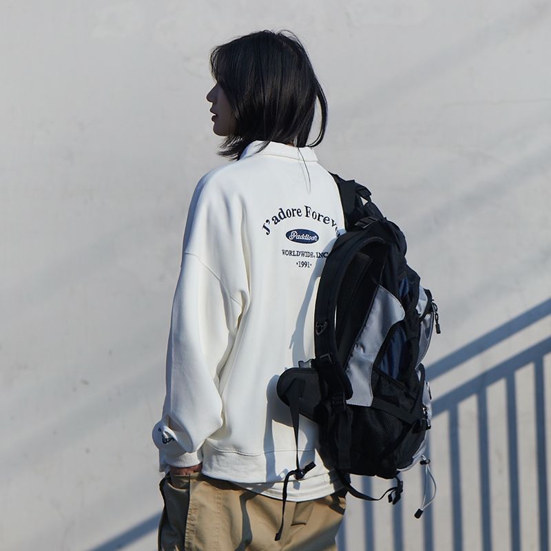 【Oneblue Shop】ンポロシャツ和風コントラストカラー襟ルーズ長袖Tシャツユニセック ls102101スメンズ・レディーストップ