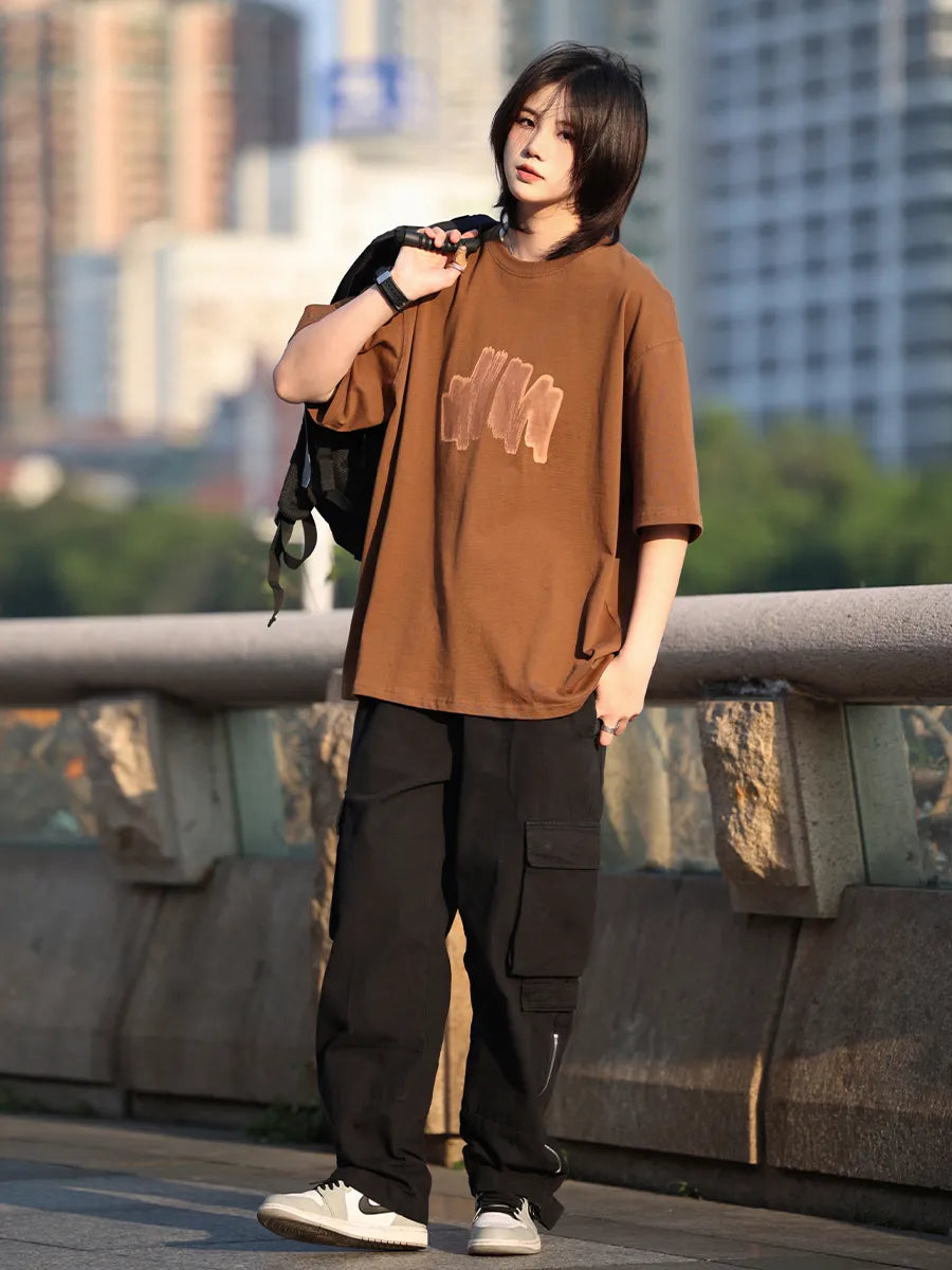 【Oneblue Shop】Tシャツ 250gヘビーウェイトT 半袖 レトロ ゆったりトップスLS31201