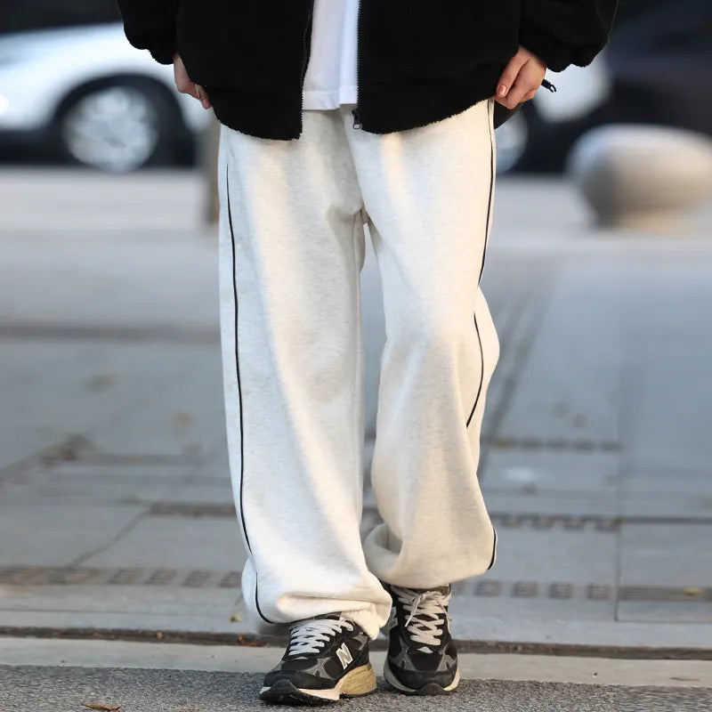【Oneblue Shop】ロングパンツ 裾絞りパンツ レトロボリューミー ins ストレートパンツ