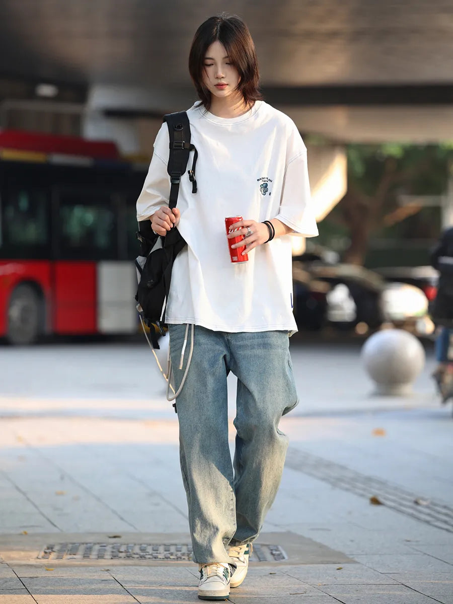 【Oneblue Shop】2023 New 刺繍Tシャツ ゆったり LS031501