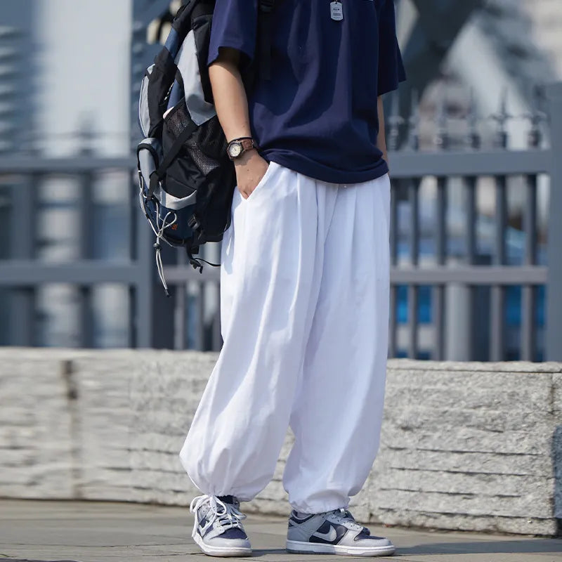 【Oneblue Shop】スウェットジョガーパンツ ルーズフィット 夏日薄服 束足パンツ LS82801