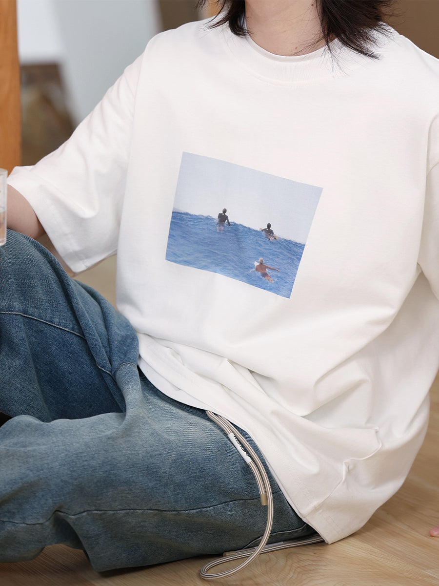 【Oneblue Shop】ゆるい 半袖カットソー ワッペン プリント Tシャツ ls040901