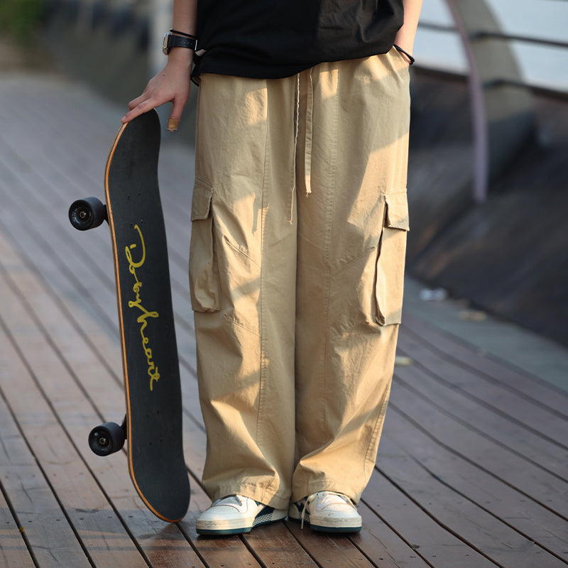 【Oneblue Shop】カーゴパンツ 男女通用 海外トレンド 無地 レギュラー丈 レギュラーウエスト ポケットデザイン LS42301
