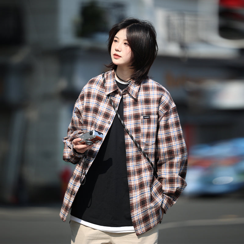 【Oneblue Shop】格子縞シャツ 春 アウター シャツ ゆったり