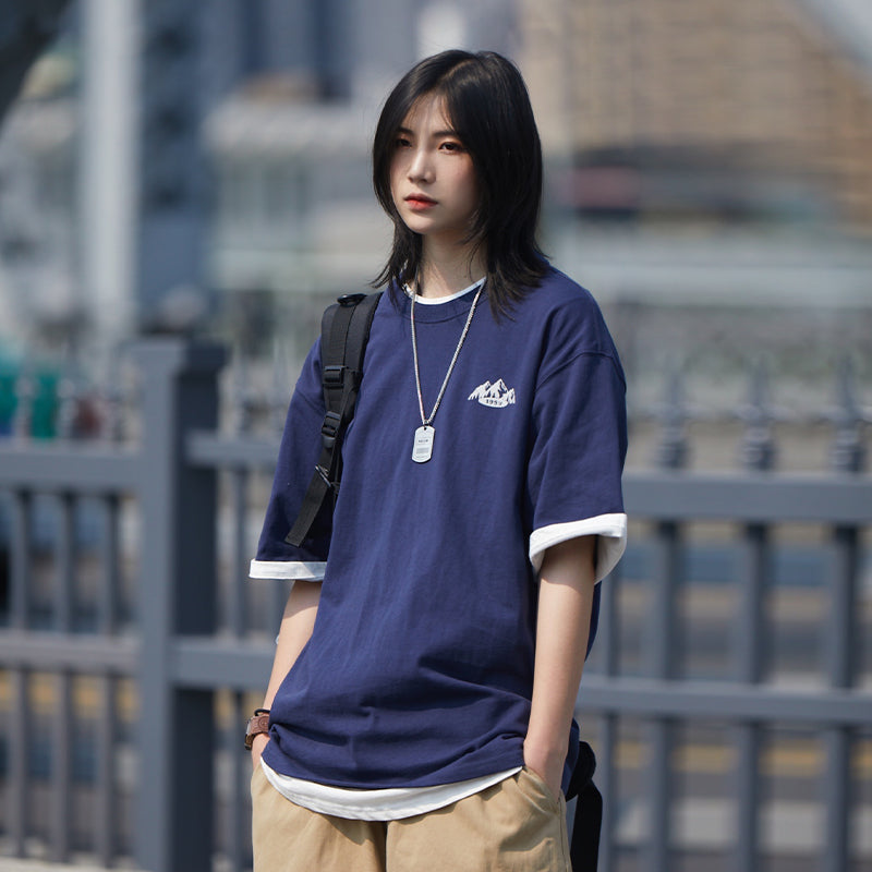 【Oneblue Shop】tシャツ 半袖 レトロな半袖重量感のあるTシャツls02930