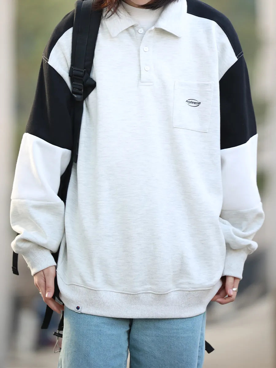 【Oneblue Shop】2023 カラーマッチングポロシャツ 長袖 春 ゆったり シャツ LS24004