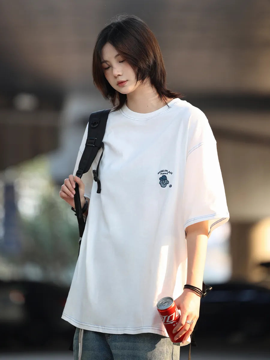 【Oneblue Shop】2023 New 刺繍Tシャツ ゆったり LS031501