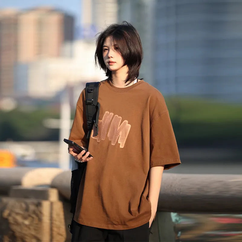 【Oneblue Shop】Tシャツ 250gヘビーウェイトT 半袖 レトロ ゆったりトップスLS31201