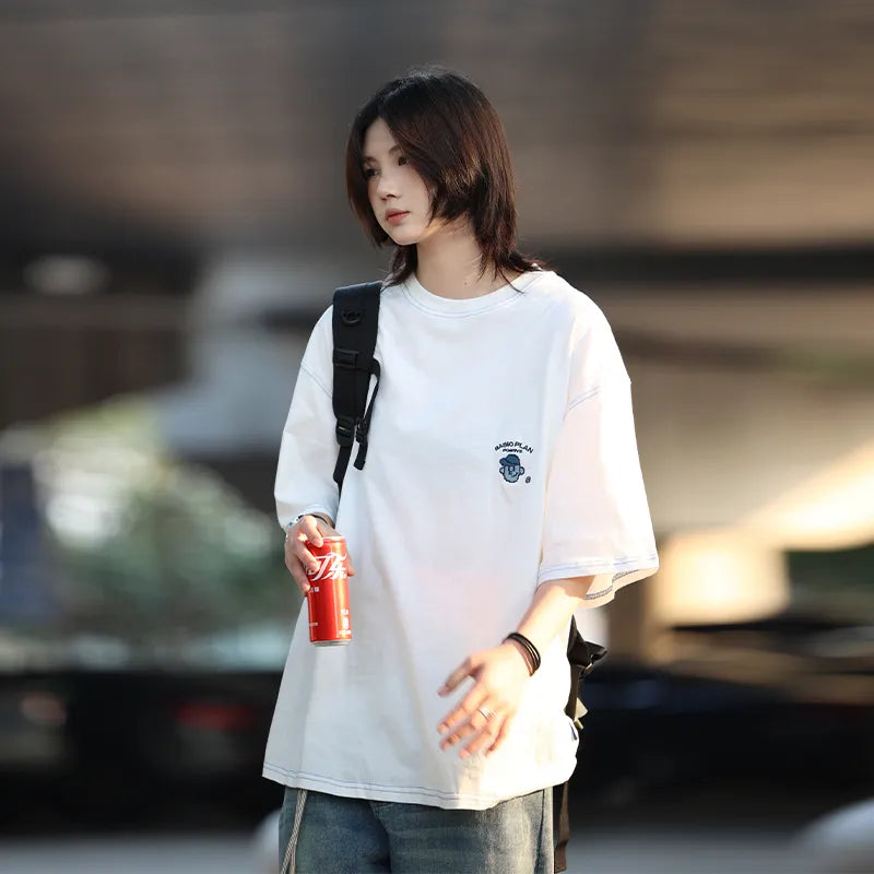 【Oneblue Shop】2023 New 刺繍Tシャツ ゆったり LS031501