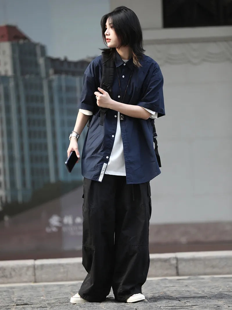 Oneblue Shop/Cargo Pants Unisex Overseas Trend Plain Regular Length Regular Waist Pocket Design