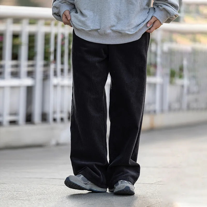 【Oneblue Shop】コーデュロイパンツ 秋冬 ルーズフィット 男女通用 海外トレンド 無地