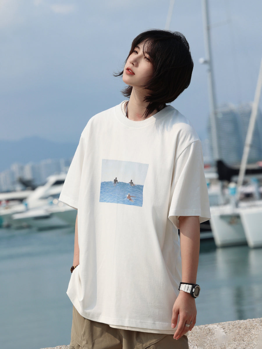 【Oneblue Shop】ゆるい 半袖カットソー ワッペン プリント Tシャツ ls040901