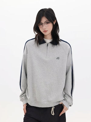 【Oneblue Shop】トラックラインジップポロスウェット / Track Line Zip Polo Sweat LS2510023