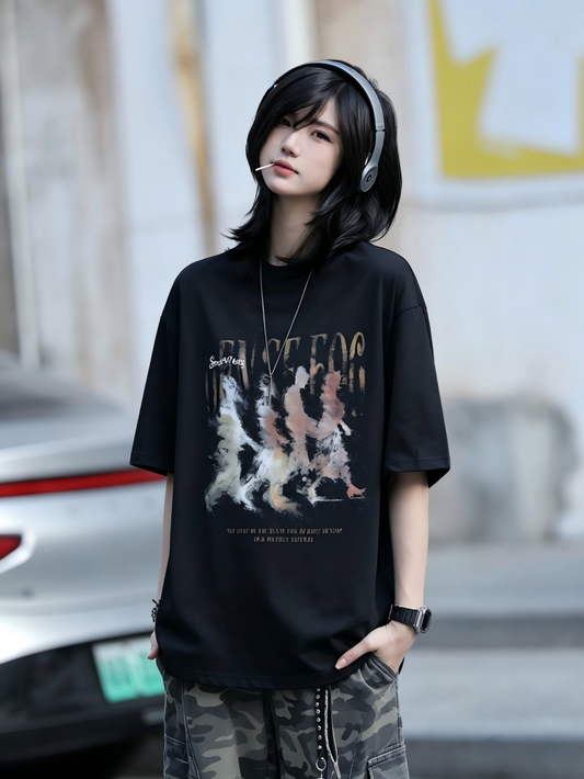 【Oneblue Shop】ブラック 半袖 クルーネック Tシャツ（4Color）241910