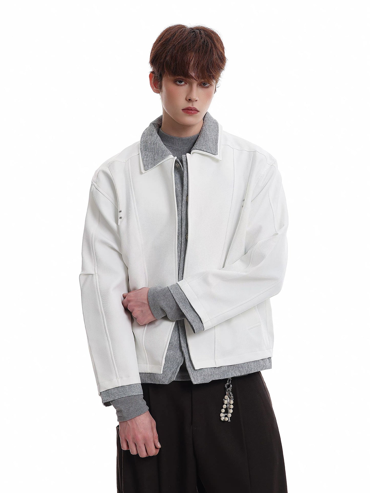 【Oneblue Shop】フェイクレイヤード 襟付き ジャケット（2Colors）241550