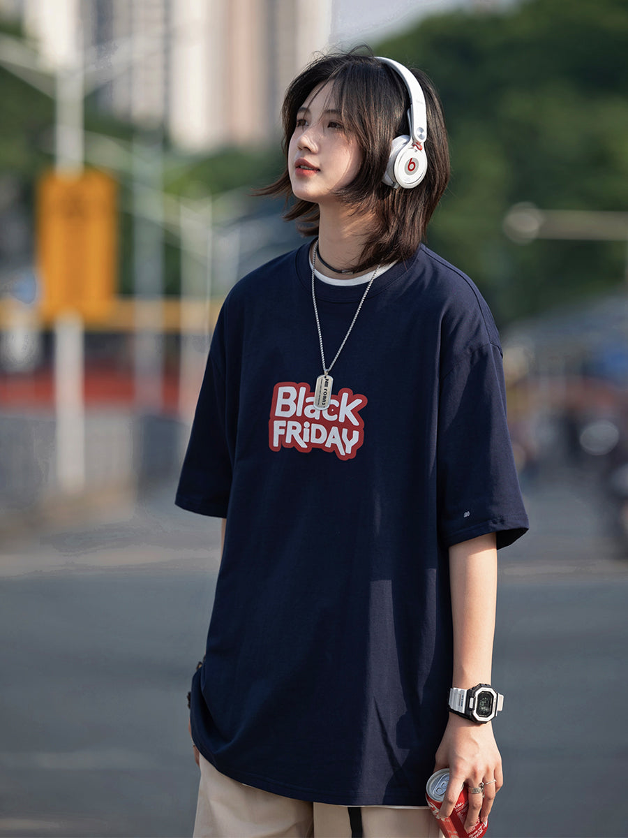 【Oneblue Shop】ワイドフィットマザープリント半袖Tシャツ LS372401