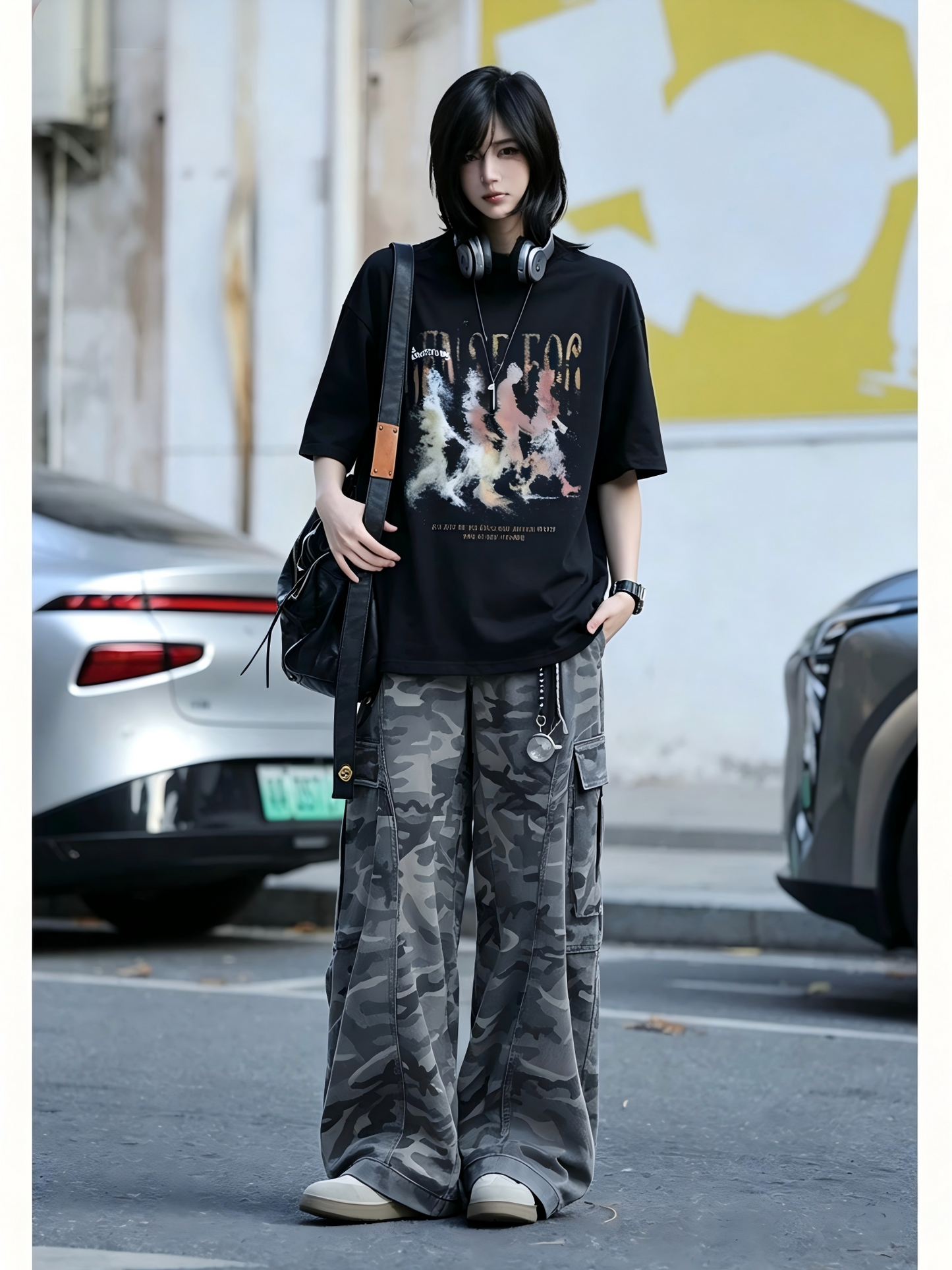 【Oneblue Shop】ブラック 半袖 クルーネック Tシャツ（4Color）241910