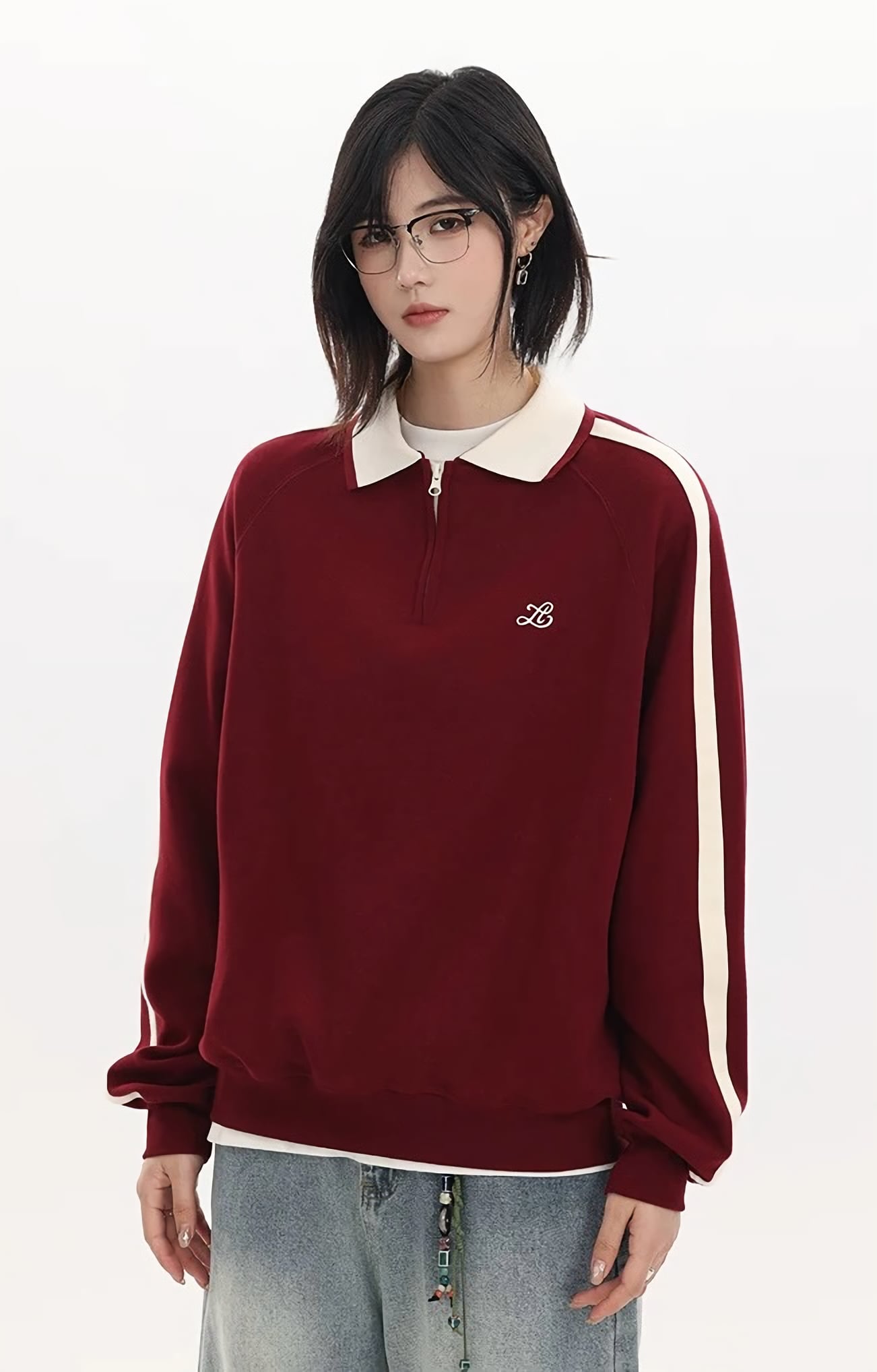 【Oneblue Shop】トラックラインジップポロスウェット / Track Line Zip Polo Sweat LS2510023