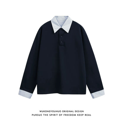 【Oneblue Shop】POLOカラー 長袖 Tシャツ（2Colors）241460
