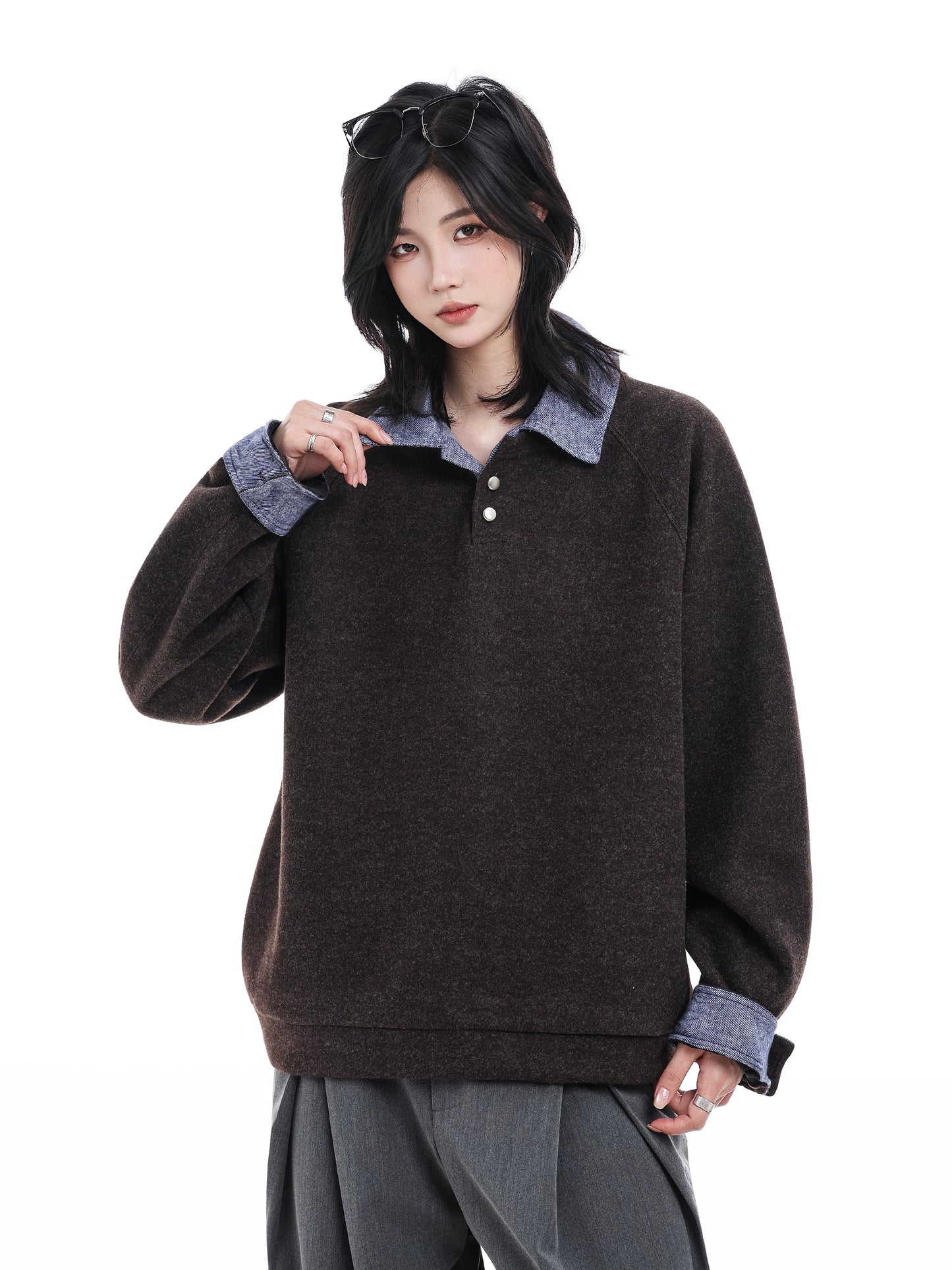 【Oneblue Shop】レイヤードカラー プルオーバートップス / Layered Collar Pullover Top Ls2603252