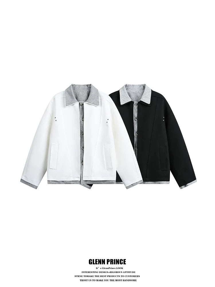 【Oneblue Shop】フェイクレイヤード 襟付き ジャケット（2Colors）241550