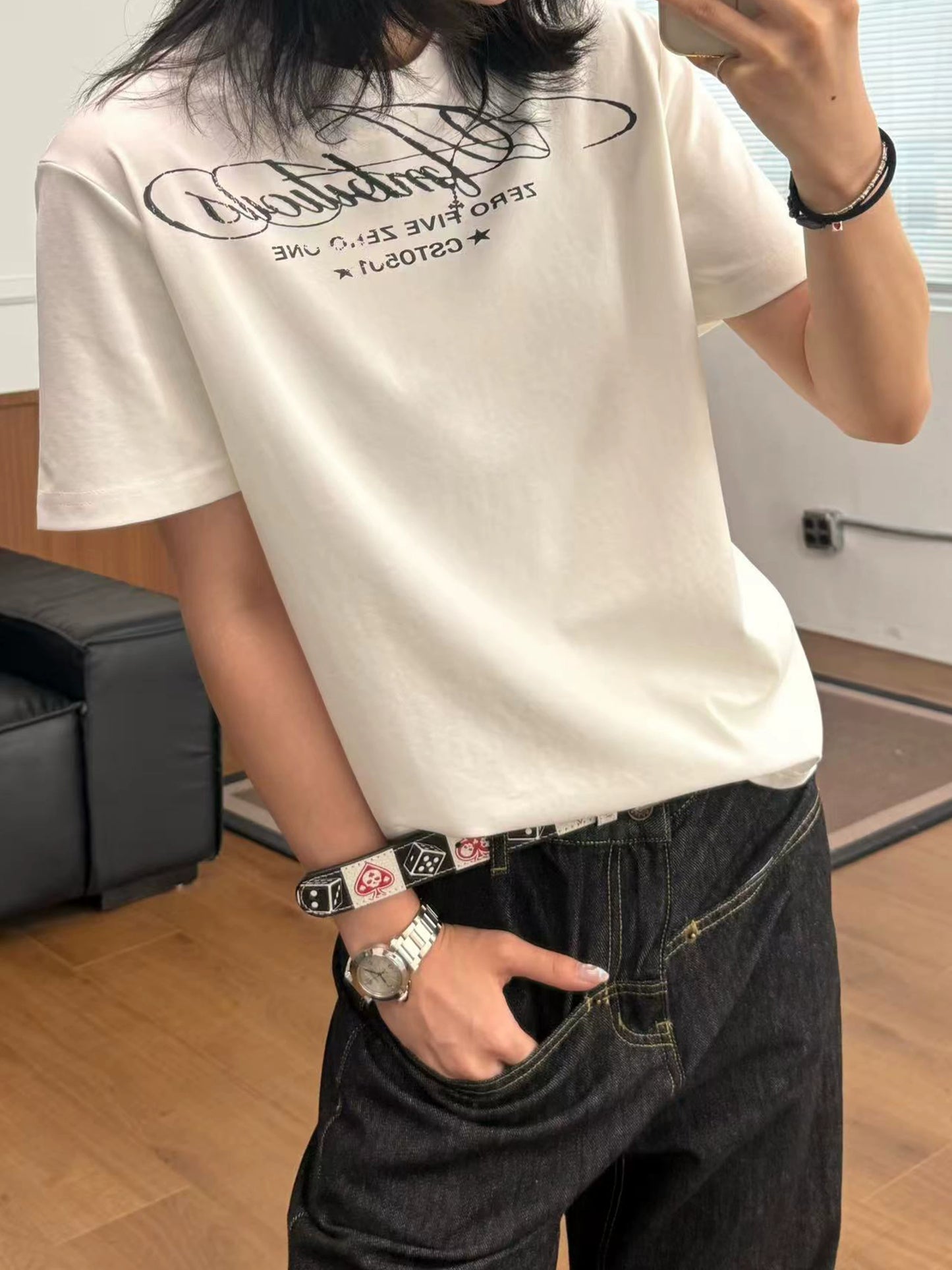 【Oneblue Shop】グラフィックプリント ビッグシルエット 半袖 Tシャツ（2Colors）242015