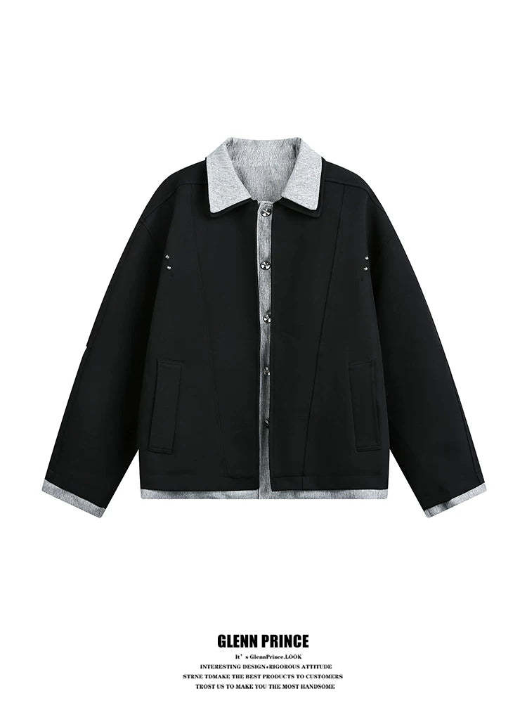 【Oneblue Shop】フェイクレイヤード 襟付き ジャケット（2Colors）241550