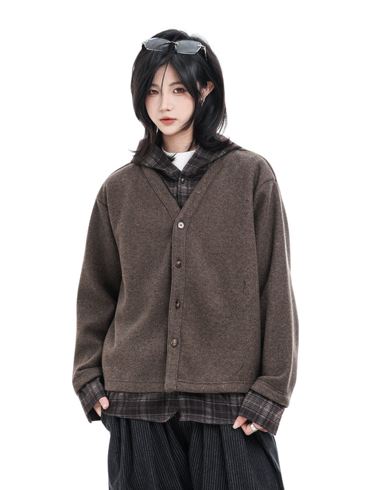 【Oneblue shop】【2way風】フェイクレイヤード フーデッドブルゾン / ビッグシルエット 重ね着風アウター LS2601095