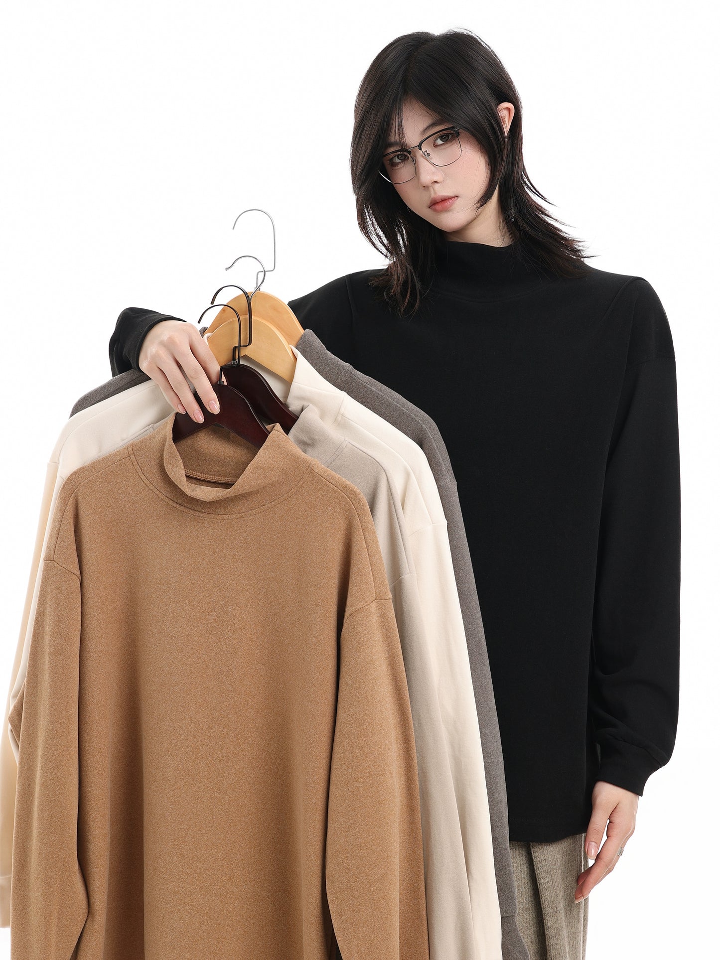 【Oneblue Shop】フリースハイネックロングTシャツ / FLEECE HIGHNECK LONG TEE LS25120401